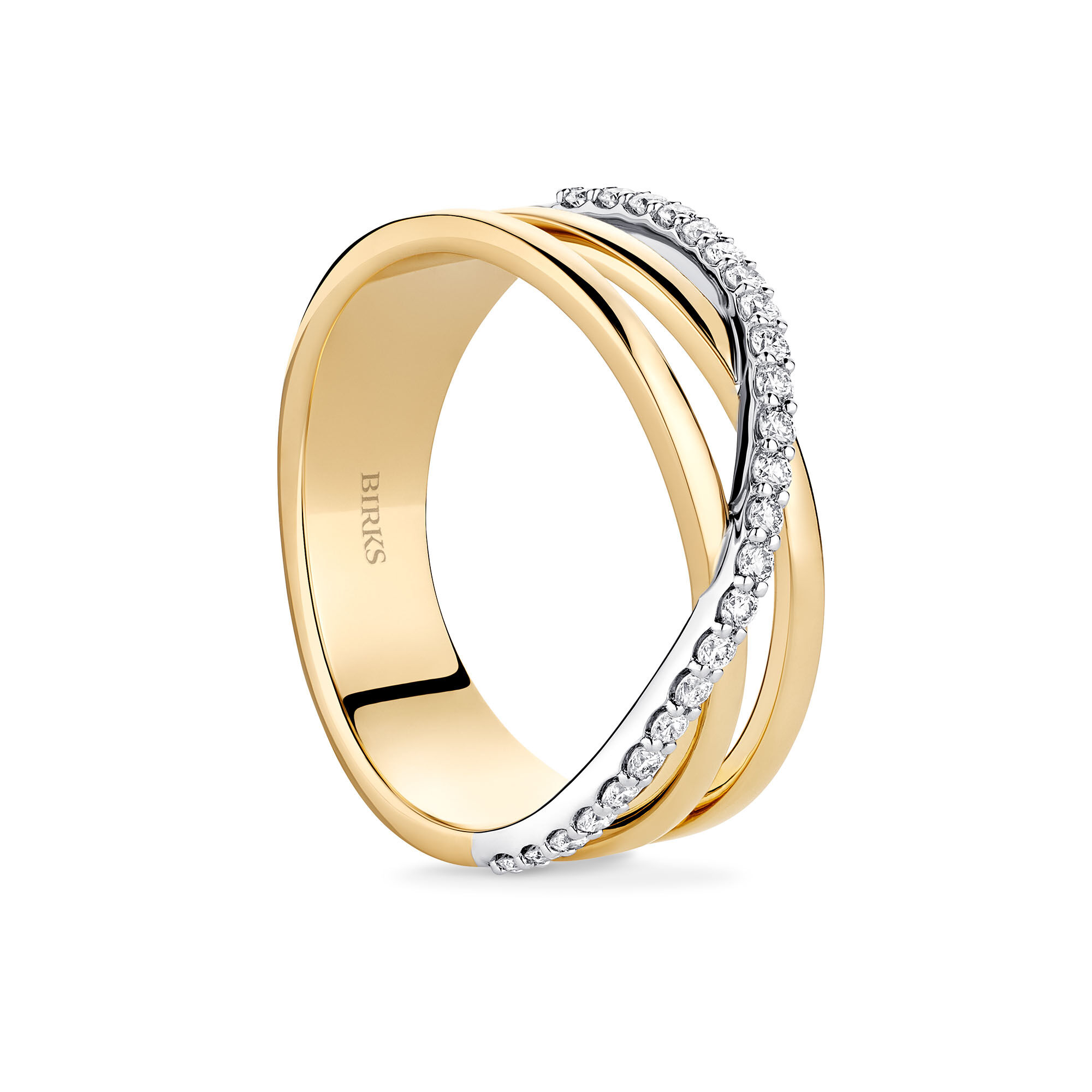 Gold ring with 3 rows of diamonds hot sale